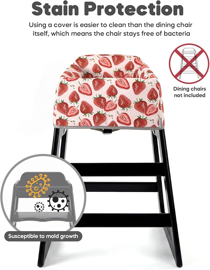 Mamatepe Baby High Chair Cover with Strap Pads & 2-Point Harness - Machine Washable, Waterproof, Portable for Restaurant/Travel/Home - Fits Wooden High Chairs, Red Strawberry