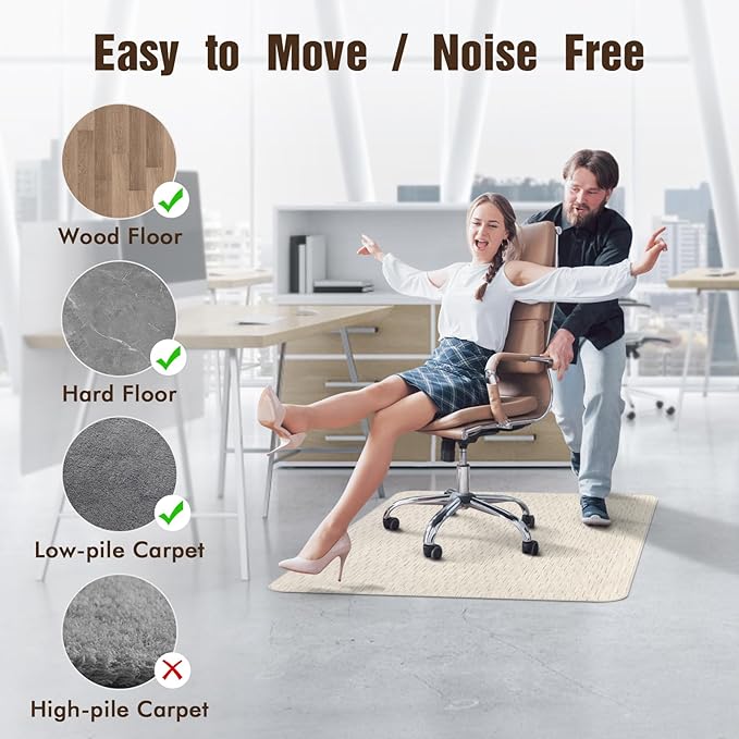 Blvornl Office Chair Mat for Hardwood Floor and Low Pile Carpet, 45" x 53" Desk Chair Protector, PVC Rug for Office Home, Light Brown