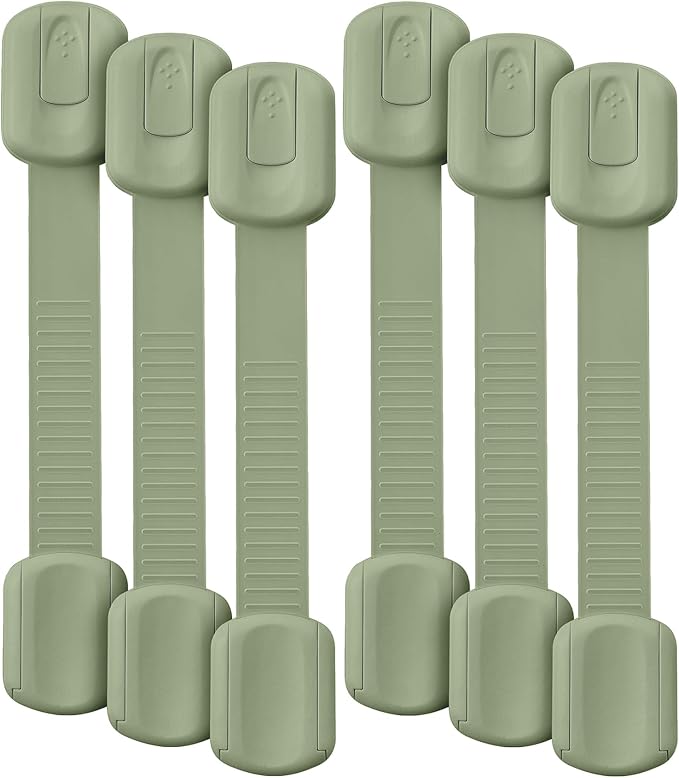 Bates- Child Safety Strap Locks, 6 Pack, Dusty Green, Baby Cabinet Locks with Adjustable Strap Length