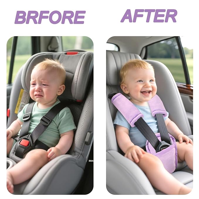 Car Seat Straps Pads for Baby Girls 3 Pieces,Super Soft Car Seat Strap Covers Kids,Man Fai Sky Infant Carseat Shoulder Pading, Hip Support for All Car Seats, Pushchair, Stroller(Purple)