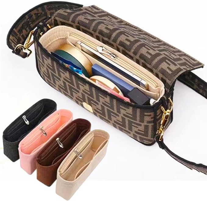 Chispee Zipper Softened Felt Purse Organizer Insert for Baguette, Tote, Longchamp Handbags Lightweight Bag Organizer with Multiple Pockets (Medium,Beige)