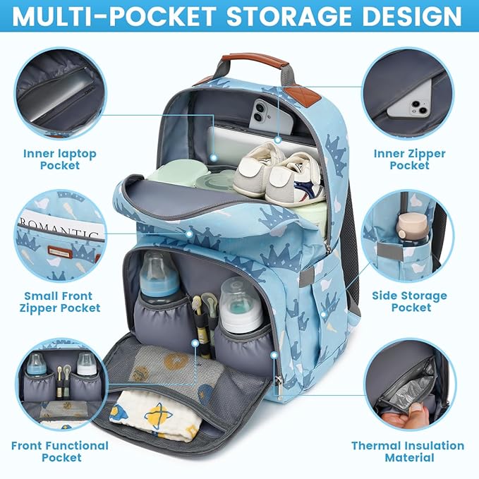 BILLITON MASHI Diaper Bag Backpack, Large Baby Nappy Bags with Portable Changing Pad for Boys and GirlsMultifunction Travel Baby Bag for Moms Dads, Shower Gifts Waterproof and Stylish
