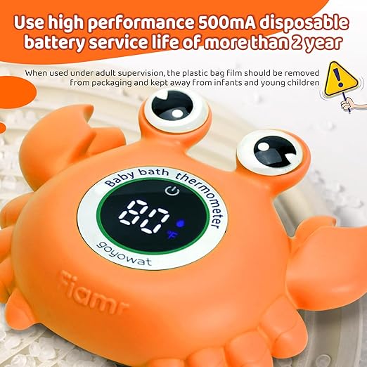Baby Bath Thermometer, Bathtub Water Thermometer, Large Eyed Crab Toy Floating Water Temperature Gauge Baby Temperature Warning, LED Display Warning