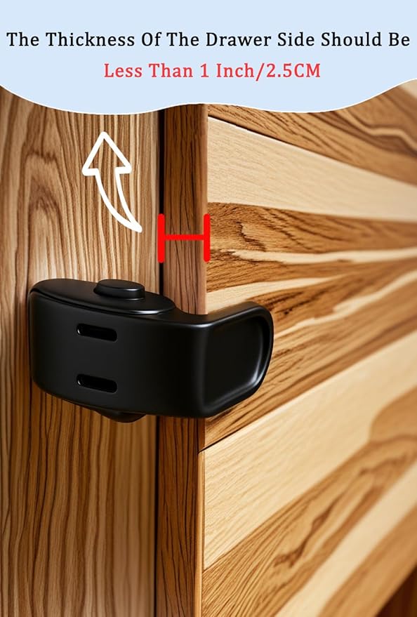 Maveek Baby Proof Drawer Locks 6 Pack, Toddler Proofing Lock For Corner Drawer Nightstand Cabinet Thinner Door Kitchen Cupboard, Baby Safety Furniture Latch For 0-12 Month Infants (6Black)