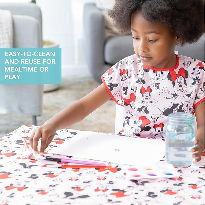 Bumkins Disney Baby Splat Mat for Under High Chair, Babies Toddlers Eating Mess Mat, Waterproof Reusable Cloth for Arts and Crafts, Play Mat for Kids, Floor or Table, Fabric 42inx42in, Minnie Mouse