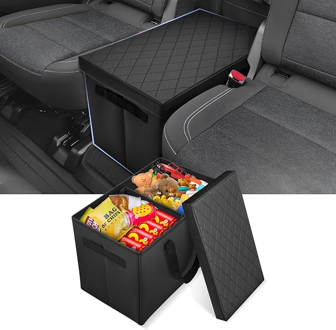 Autorder Car Seat Organizer for 2018-2025 Chevy Chevrolet Traverse Accessories Portable Backseat Organizer with Lid Handles Multipurpose Car Floor Storage for Kids Toys Baby Products Daily Necessities