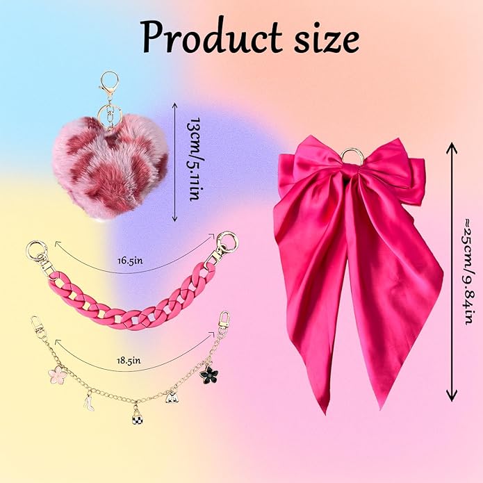 CuddleJunk Bag Charms for Tote Bags, Satin Bow Keychain Kit Accessories for Yeti Camino, Fluffy Ball Gold Chains Charms for Women Purse Beach Handbag