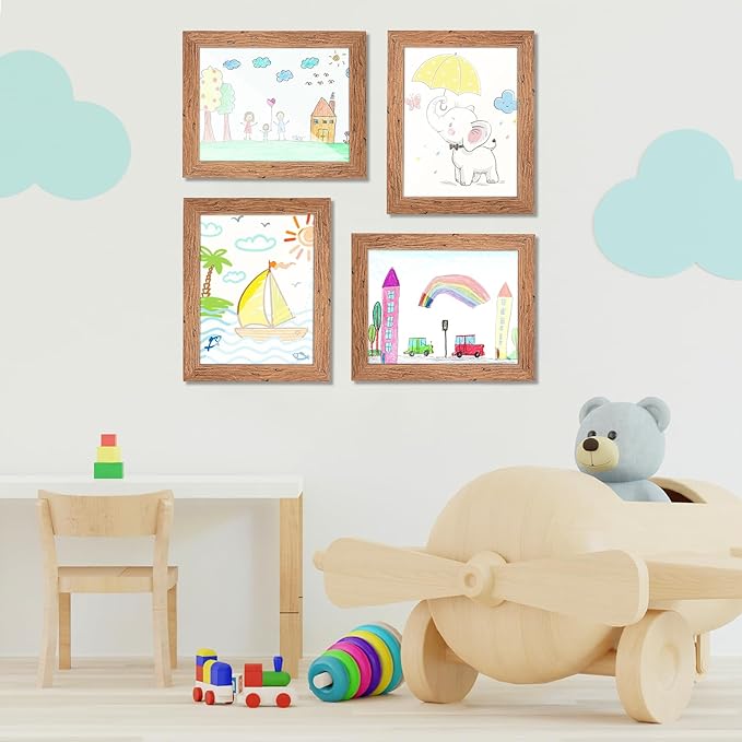 [2-Pack] Kids Art Frames, 8.5x11 Front Opening Kids Artwork Frames Changeable, Dark Woodgrain Artwork Display Storage Frame for Wall, Holds 50 Pcs, for 3D Picture, Crafts, Children Drawing, Hanging