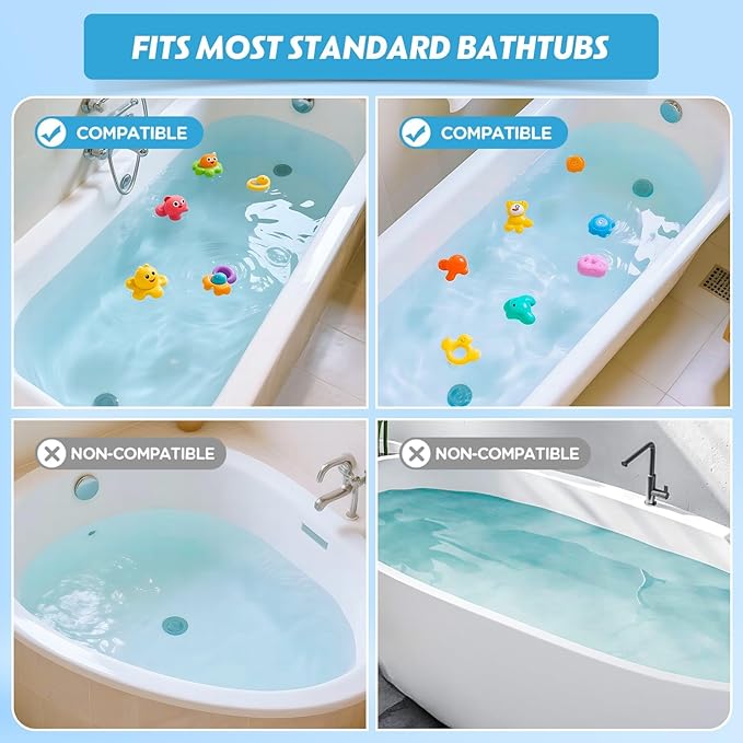 Silicone Bathtub Water Guard for Kids, Longer Play Tub Shelf with 11 Suction Cups, Toy Tray Caddy Holder Attaches to Bathtub Ledge, Prevents Water Spills in Bathroom, Fun Bath Time Storage (Baby Blue)