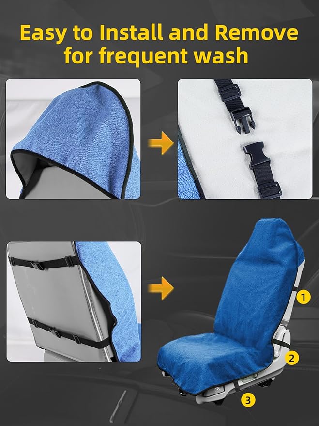 ZIMABLUE Towel Seat Cover - Waterproof Terry Cloth Front Seat Protector for Gym and Beach, Sweat-Absorbent, Non-Slip(Blue,1 Pack)