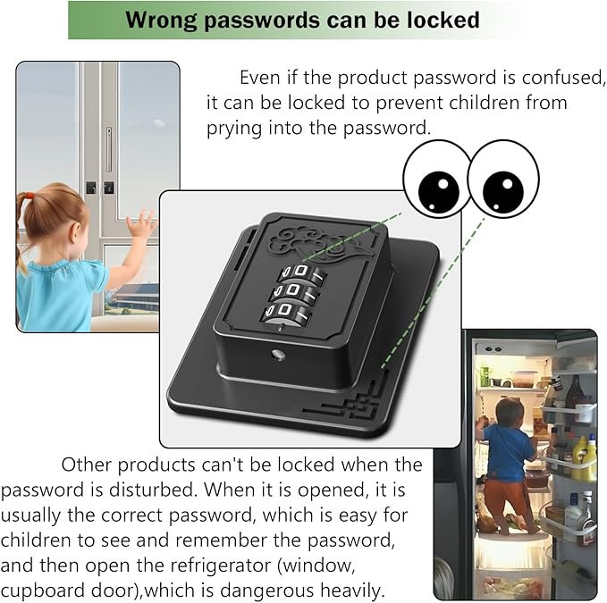Lexng 4 Pack Refrigerator Locks with 3 Digit Code, Easy Install Fridge Lock Combination, Premium Freezer Lock, Child Proof Cabinet Locks for Refrigerators, Drawers, Closets, Windows (Black)