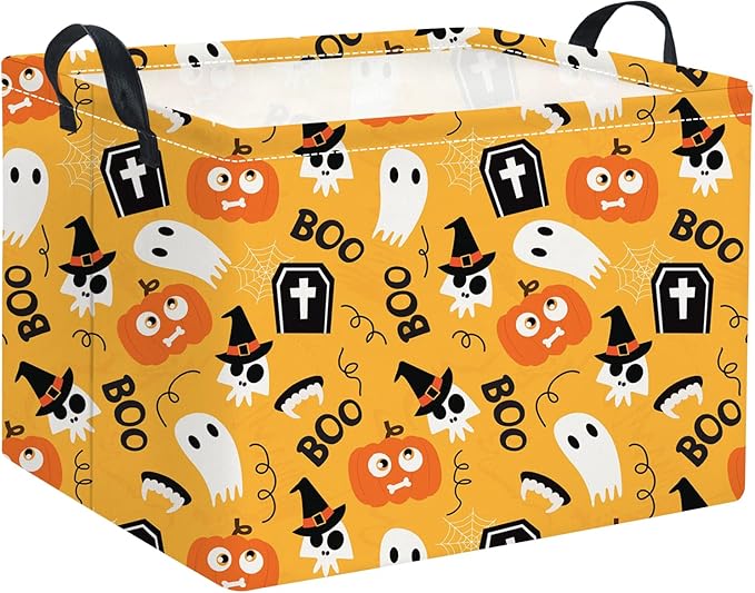 TIBAOLOVER Rectangular Halloween Basket for Kids Cute Pumpkin Basket Storage Bin Organizer Box Room Decor for Halloween Parties(Yellow Pumpkin)