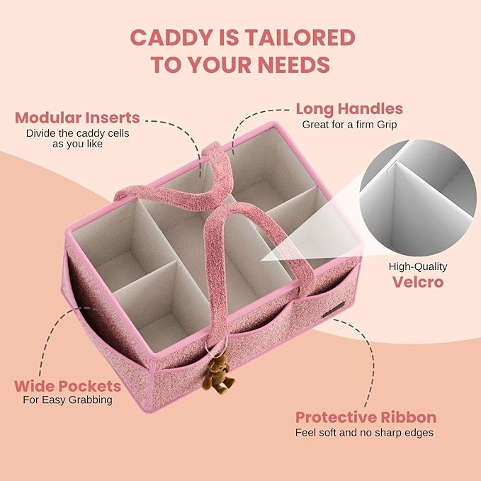 BREEZYBUBS Large Diaper Caddy Organizer with Dividers - Baby Basket for Nursery and Changing Table - Portable Storage with Strong Handles for Diapers, Wipes and Newborn Essentials
