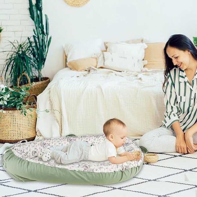 Jundetye Baby Lounger Cover for Boys Girls, Reversible Baby Nest Cover, Adjustable Baby Lounger Replaceable Cover for Infant Newborn, Portable and Machine Washable, Cotton Green Rabbit Cover