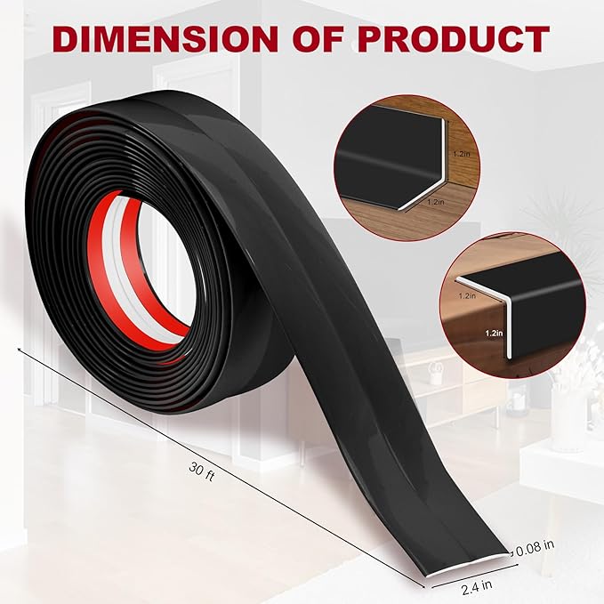 2.4 Inch x 30 Feet Wall Corner Protector Peel and Stick Corner Trim Molding Strip Self Adhesive Wall Edge Protectors Guards for Edge Ceiling, Black