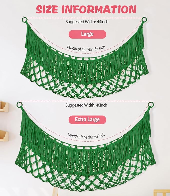 Stuffed Animal Hammock - Extra Large 63'' Long, Stuffed Animal Storage, stuffed animal Holder net, Hammock Large, Storage Hanging Organizer - Emerald green
