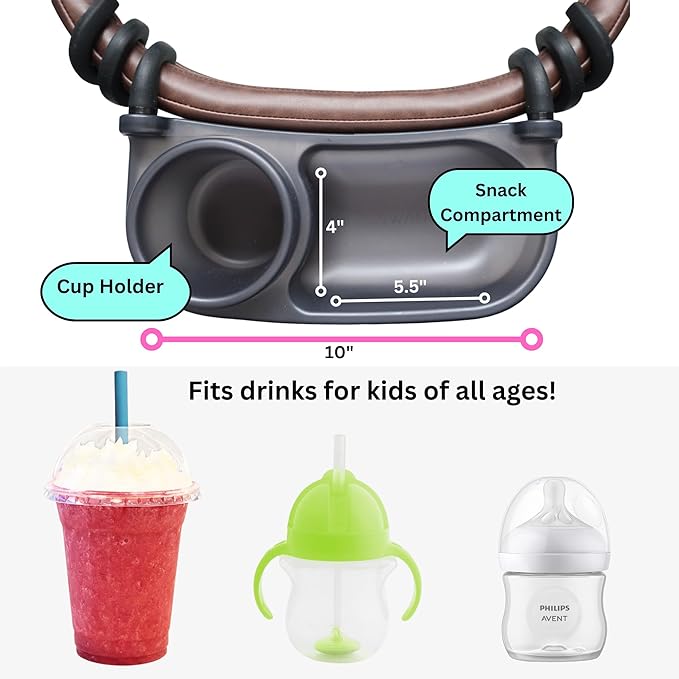 Swanoo Universal Stroller Snack Tray | Compatible With Nuna Mockingbird Bugaboo Uppababy | Stroller Bumper Bar Tray Attachment with Cup Holder | Baby Toddler Disneyland Essentials Stroller Accessories
