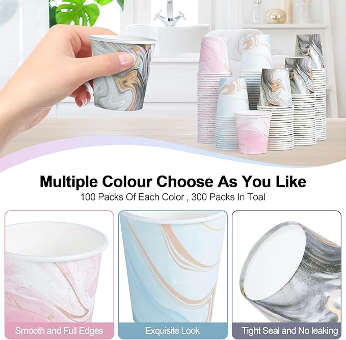 Huifany 300Pack 3 oz Paper Cups Disposable Bathroom Small Mouthwash Cups Bath Cup 3 oz Paper for Bathroom,Birthday Party, Travel, Events, Picnic, BBQ