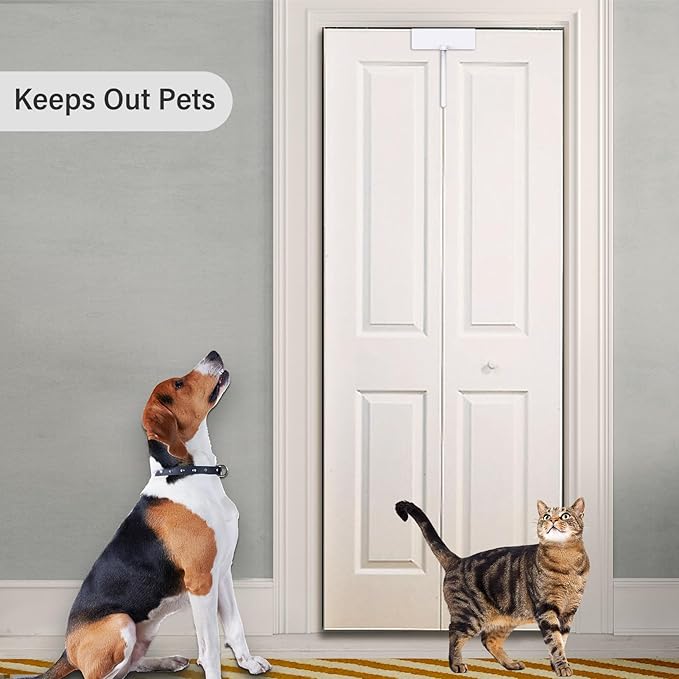 Metal Bifold Door Lock - Double Door Child Safety Locks Keep Toddler, Cats&Dogs Out of Closets, Cabinets, Pantry - No Need Install (2PC)