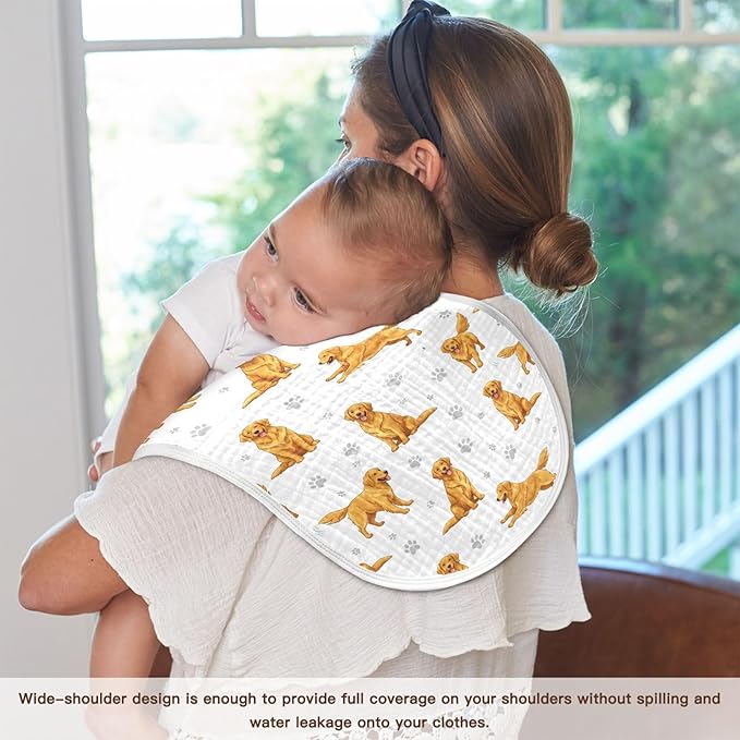 Qinllo 4 Pack Muslin Burp Cloths Golden Dogs Paw Prints White Cotton Baby Burp Cloths Ultra Absorbent and Soft Thick Burping Cloth for Newborn Boys Girls 22x11 Inch