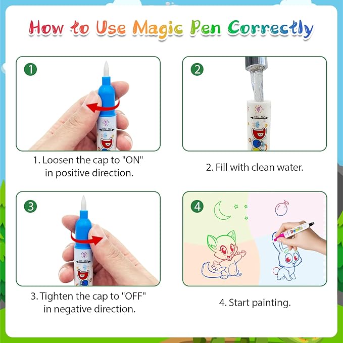 60×40 Inches Water Doodle Mat Kids Mess Free Coloring for Toddlers 3 4 5 6 7 8 9 Years, Large Doodle Mat with 4 Magical Water Pens 0-9 Number Educational Toys Boys Girls Christmas Birthday Present