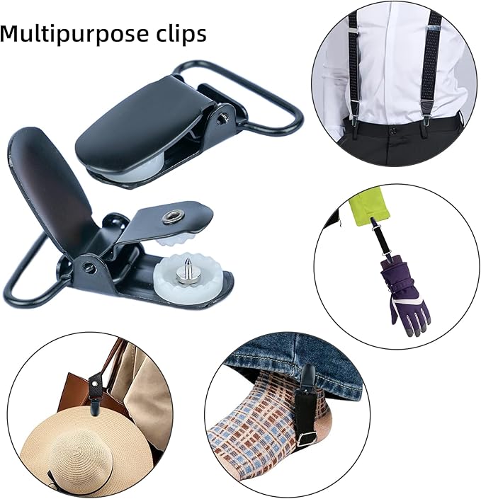 MELOTOUGH 1 Inch Suspender Clips Metal No Slip Suspender Clip with Plastic Gripping Teeth(Black,5pcs)