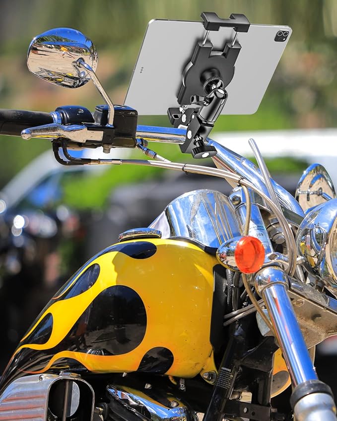 woleyi Aluminum Bike Tablet Mount Camera Clamp, Handlebar Tablet Holder for Motorcycle, Bicycle, Scooter, Stroller, Wheelchair for iPad Pro Air Mini, Galaxy TabS, Z Fold, Fire, iPhone, 4.7-13" Devices