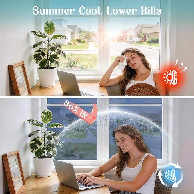 Haton Window Privacy Film One Way Window Tint for Home, Sun UV Blocking Heat Control Reflective Mirror Film, No Glue Static Cling See Out Not in Glass Door Covering, Blue Silver, 23.6" x 157.4"