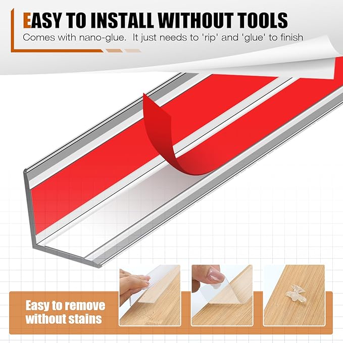 2 Pack Wall Corner Protector 31.5'', Self Adhesive Corner Protectors for Walls, Easy to Install Edge Guard Strip for Furniture Cabinet Shelf Drywall Baseboard Desk, 31.5in x 1.18in, Clear