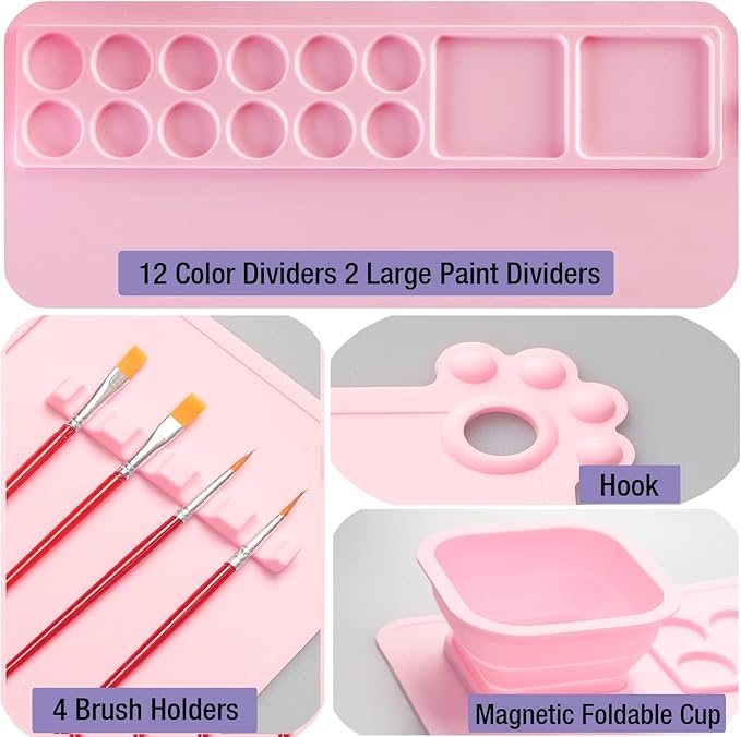 Lymoc Silicone Painting Mat,Painting Stations Kit [1x Apron,1 Pair Oversleeve,20 Pieces Brushes] Craft Silicone Mats 21"X17" with Detachable Cup for Kids Gift,Paint, Clay, DIY Projects
