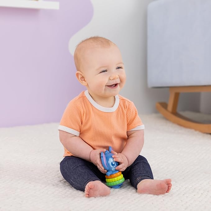 Bright Starts Disney Baby Stitch Twist-a-Stitch Fidget Toy with Textured Rings and Rattle Beads, On The Go Toy for Newborns & Up