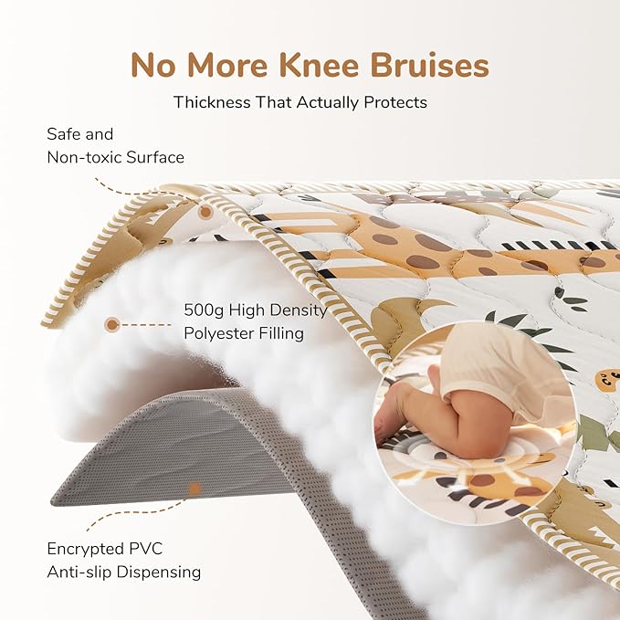 Momcozy Baby Play Mat for Floor, 50x50 Thickened Playpen Mat, Playmate for Baby Tummy Time, Waterproof & Non-Slip, Foldable Outdoor Mat with Carrying Handle, Giraffe