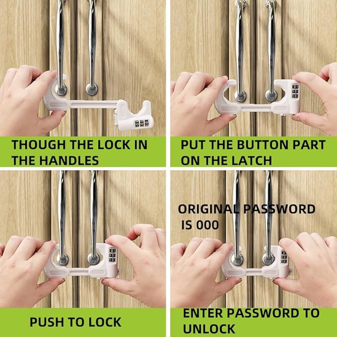 4 Pack Child Proof Cabinet Door Locks Baby Safety Combination Adjustable Cupboard Locks Passwords Child Proofing Latches for Knob Handle Drawers Closet (White)
