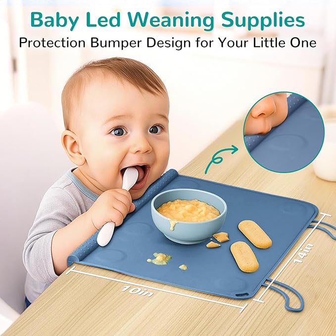 DZDOV Silicone Placemat for Baby Self-Eating: Dishwasher Safe & Non-Slip for Dining Table - Table Mat for Baby 8-18 Months