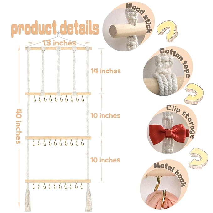 Headband Holder Hair Bows Organizer for Girls, Baby Headbands Hair Accessories Organizer Storage Wall Hanging Decor for Toddler Girls Room