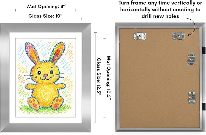 Americanflat Kids Artwork Frame Changeable (Silver) - Magnetic Door Holds 100 Art Pieces - 8.5x11 Letter Size Display with Mat or 10x12.5 Without Mat - My Mini Masterpiece