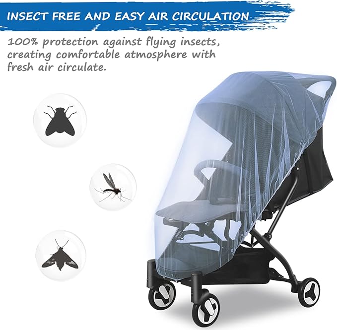 Mosquito Net for Stroller Baby Mosquito Netting for Strollers, Bassinets, Cradles, Playards, Pack N Plays and Portable Mini Crib, Baby Insect Netting, Blue