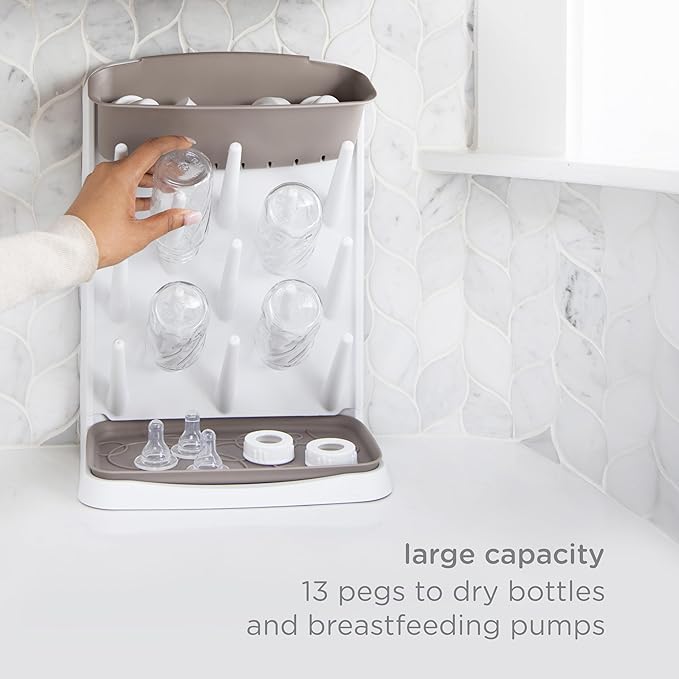 Ubbi Vertical Baby Bottle Drying Rack, Space Saving Countertop Drying Rack Baby Accessory, Taupe