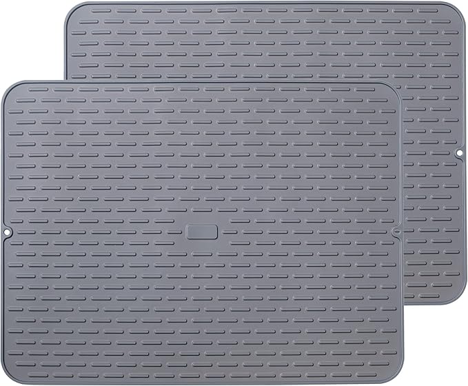 To encounter Silicone Dish Drying Mat - Extral Large 24" x 18" - Set of 2 Flexible Rubber Drying Mat, Heat Resistant Silicone Trivet, Countertop Mat, Dish Draining Mat, Sink Mat