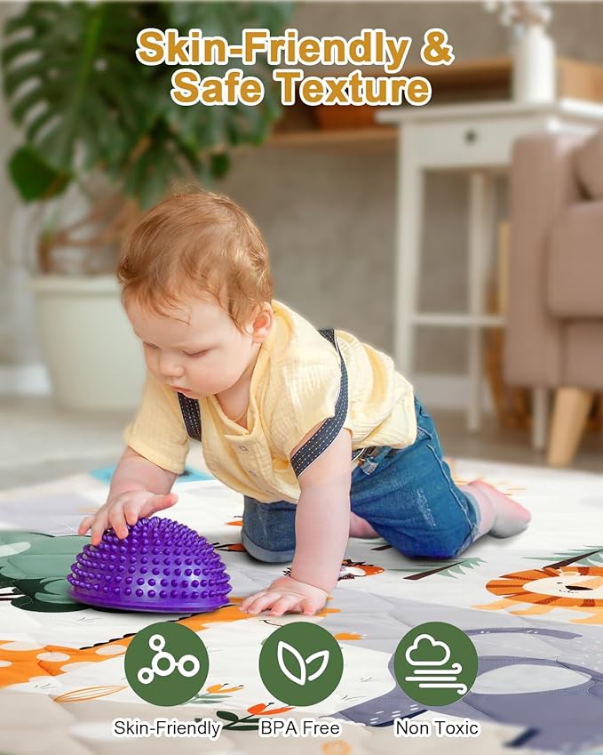 Premium Foam Baby Play Mat 50x50, 4 Developmental Zones Play Mat with Removable & Machine Washable Cover, Extra Thick Padding Playpen Mat, Easy to Clean for Infants, Toddlers & Babies
