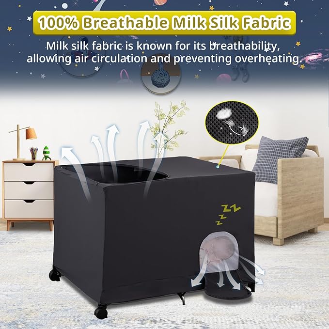 South to East Pack N Play Blackout Cover, Portable Stretchy Blackout Tent for Travel Crib, Breathable Cover for Pack and Play, Blocks 90% of Light with Optimal Airflow, Blackout Pod for Baby Sleep