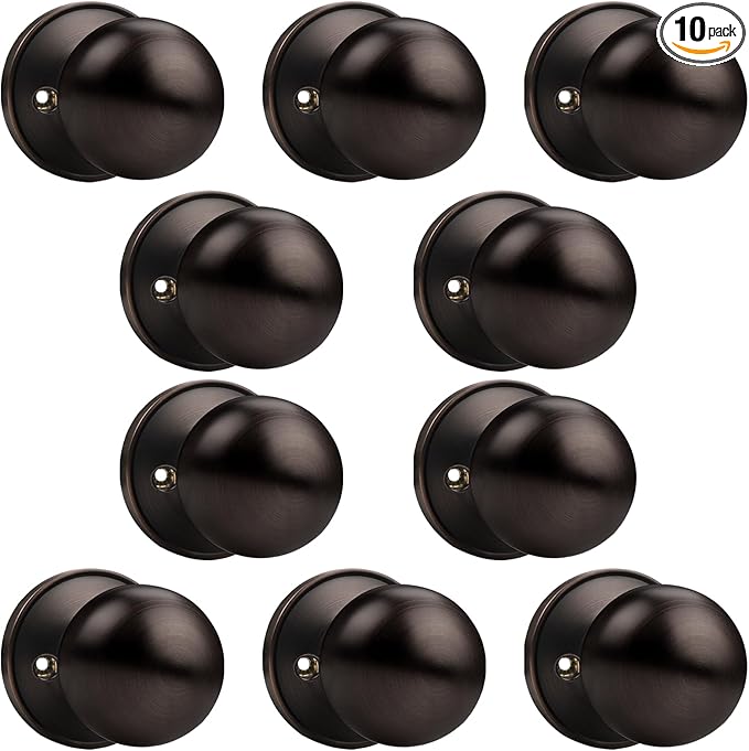 Probrico Oil Rubbed Bronze Dummy Knobs, Non-Turning Door Knobs for Hall or Closet, Round Interior Knobs,10 Pack