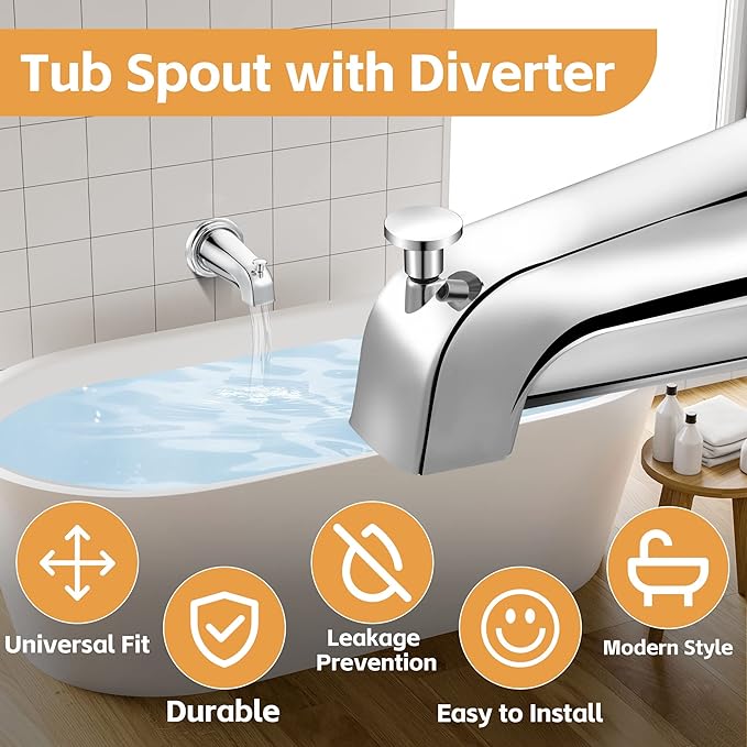 Dreyoo Tub Spout (Universal Fits 1/2" Copper Pipe, 1/2" IPS and 3/4" IPS), Bathroom Bathtub Faucet with Adapters and Hex Wrench (Chrome,Simple)