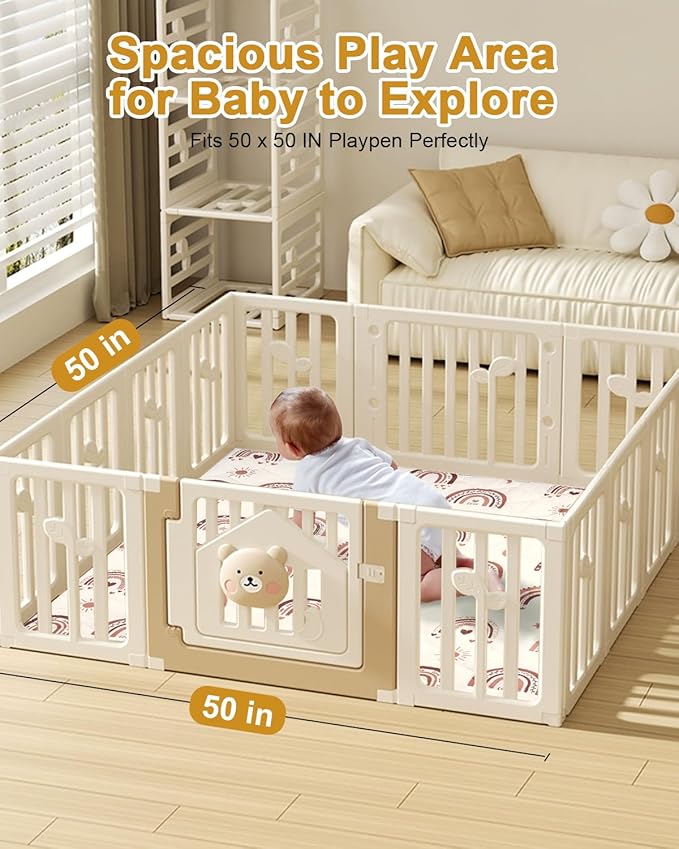 TINYHARBO Premium Foam Baby Play Mat 50" x 50" with Removable Cover, Extra Thick Padding Playpen Mat, Non-Slip Floor Mat, Stylish & Easy to Clean for Crawling Baby, Infants & Toddlers, Rainbow