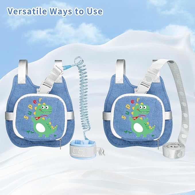 Toddler Harness Backpack Leash with Wrist Link | Cute Dinosaur Anti-Lost Walking Strap for Kids | Foldable & Adjustable Child Safety Belt for Boys & Girls