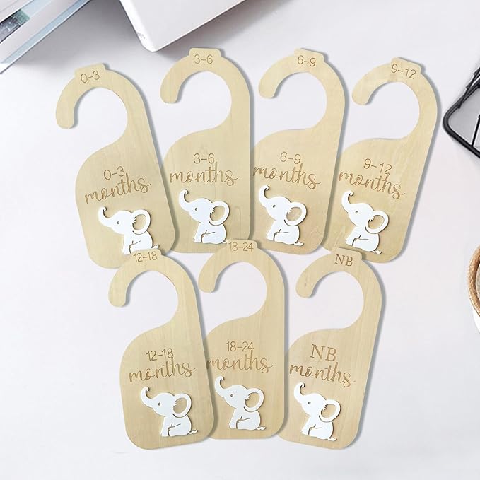 Baby Closet Dividers,Baby Clothes Dividers for Closet,Nursery Decor Storage Hangers Organizer,Sided Organizer for Newborn to 24 Months Clothes Wooden Nursery Decor Hanger Organize Room(White Elephant)