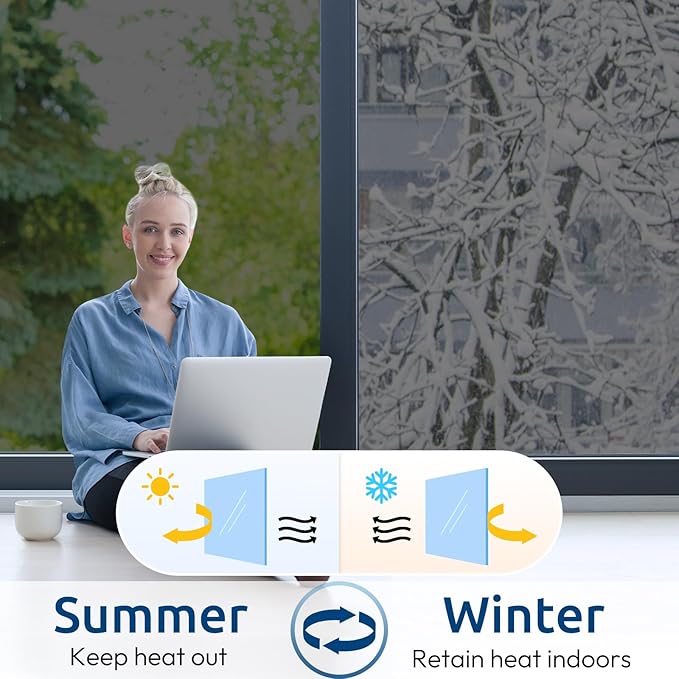 rabbitgoo One Way Window Privacy Film, Window Tint for Home, Reflective Heat Control Sun Blocking Anti UV See Out Not in Glass Door Covering Tinting Film, 17.5 in X 6.5 Feet, Black Silver