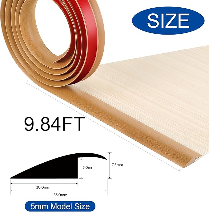 BNELL Floor Transition Strip Self Adhesive-PVC Carpet & Floor Edging Trim Strip,Threshold Transitions Suitable for Threshold Height Less Than 5mm (9.84FT_Yellow Oak Grain)
