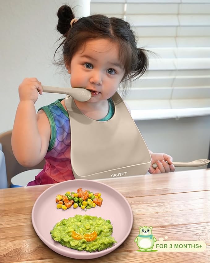 Toddler Plates with Suction 2 Pcs, BPA Free Silicone Suction Plates for Baby Toddler Kids, Baby Dinner Dishes Stick & Stay, Microwave & Dishwasher Safe