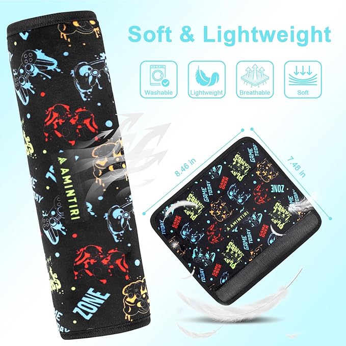 Amintiri Seat Strap Shoulder Pads for Kids, Seat Belt Cover for Children, Soft Furry Seat Belt Cushion for Travel, Cartoon Car Seat Belt Pad Cover for Boys and Girls. (Radio Game)